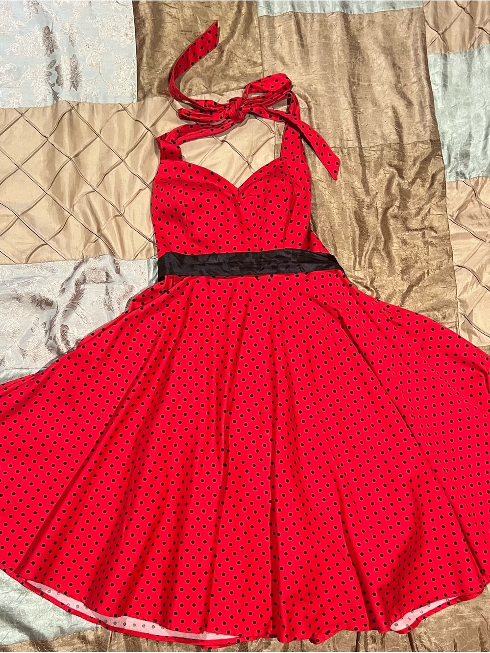 Red Polka Dot Halter Swing Dress - Classic Retro Style